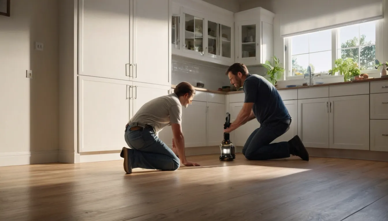 A provider checking a kitchen baseboard for ants in a Tarpon Springs home